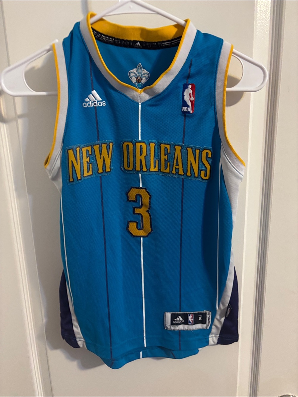 adidas Kids Vintage New Orleans Teal Blue Jersey with Yellow- #3 Chris Paul